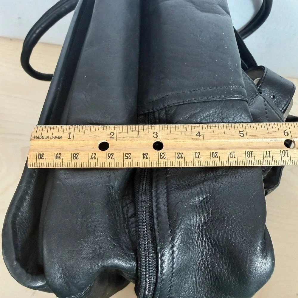 Unbranded Black Genuine Leather Laptop Backpack Briefcase Convertible Travel Bag